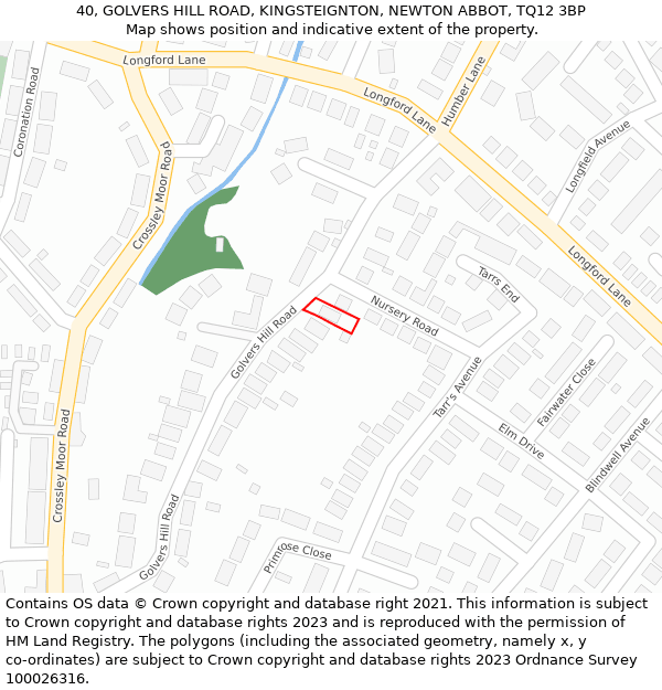 40, GOLVERS HILL ROAD, KINGSTEIGNTON, NEWTON ABBOT, TQ12 3BP: Location map and indicative extent of plot