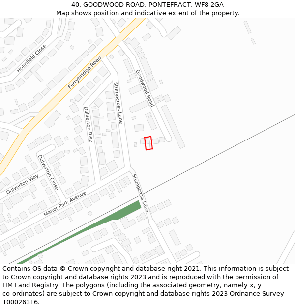 40, GOODWOOD ROAD, PONTEFRACT, WF8 2GA: Location map and indicative extent of plot