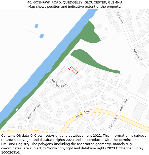 40, GOSHAWK ROAD, QUEDGELEY, GLOUCESTER, GL2 4NU: Location map and indicative extent of plot