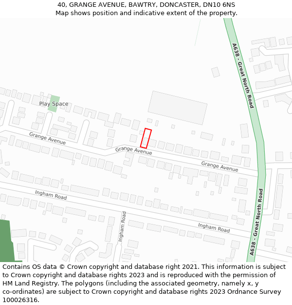 40, GRANGE AVENUE, BAWTRY, DONCASTER, DN10 6NS: Location map and indicative extent of plot