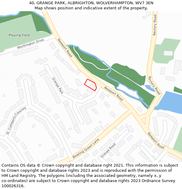 40, GRANGE PARK, ALBRIGHTON, WOLVERHAMPTON, WV7 3EN: Location map and indicative extent of plot