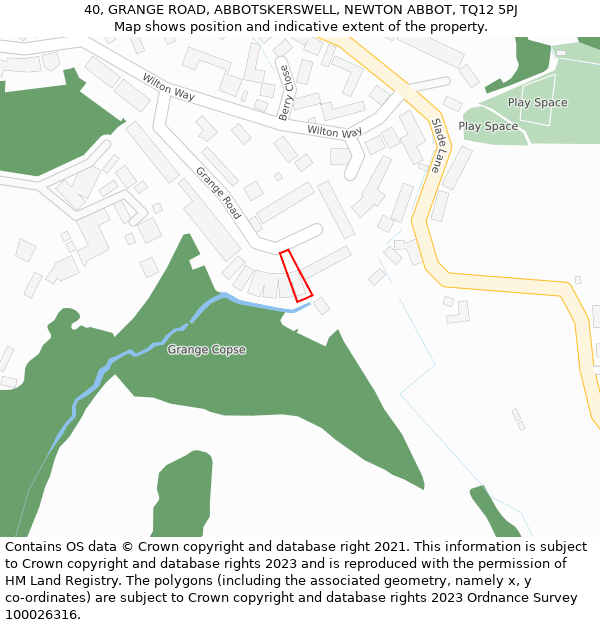 40, GRANGE ROAD, ABBOTSKERSWELL, NEWTON ABBOT, TQ12 5PJ: Location map and indicative extent of plot