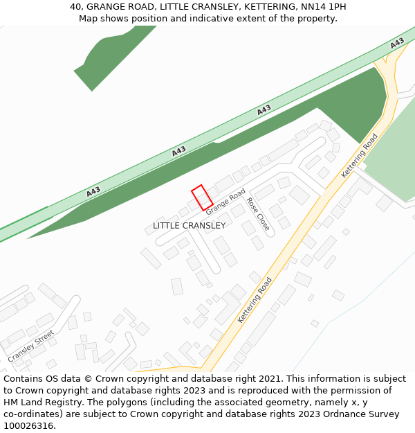 40, GRANGE ROAD, LITTLE CRANSLEY, KETTERING, NN14 1PH: Location map and indicative extent of plot