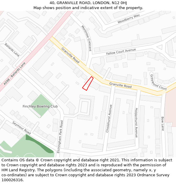 40, GRANVILLE ROAD, LONDON, N12 0HJ: Location map and indicative extent of plot