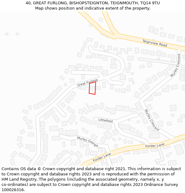 40, GREAT FURLONG, BISHOPSTEIGNTON, TEIGNMOUTH, TQ14 9TU: Location map and indicative extent of plot