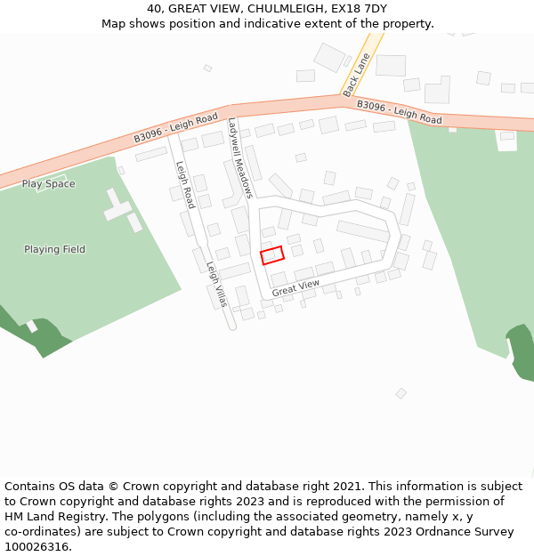 40, GREAT VIEW, CHULMLEIGH, EX18 7DY: Location map and indicative extent of plot