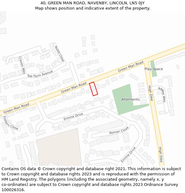 40, GREEN MAN ROAD, NAVENBY, LINCOLN, LN5 0JY: Location map and indicative extent of plot