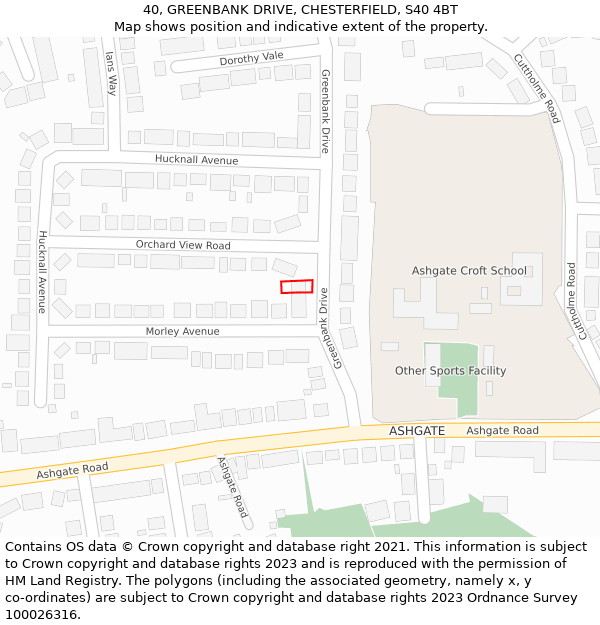 40, GREENBANK DRIVE, CHESTERFIELD, S40 4BT: Location map and indicative extent of plot