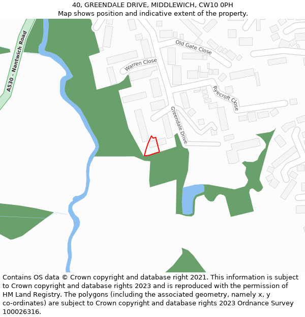 40, GREENDALE DRIVE, MIDDLEWICH, CW10 0PH: Location map and indicative extent of plot