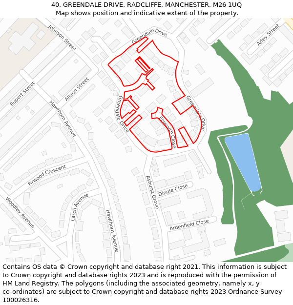 40, GREENDALE DRIVE, RADCLIFFE, MANCHESTER, M26 1UQ: Location map and indicative extent of plot