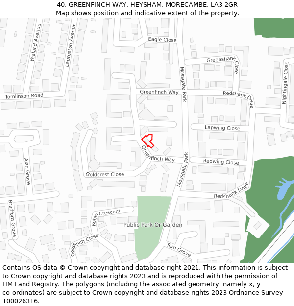 40, GREENFINCH WAY, HEYSHAM, MORECAMBE, LA3 2GR: Location map and indicative extent of plot