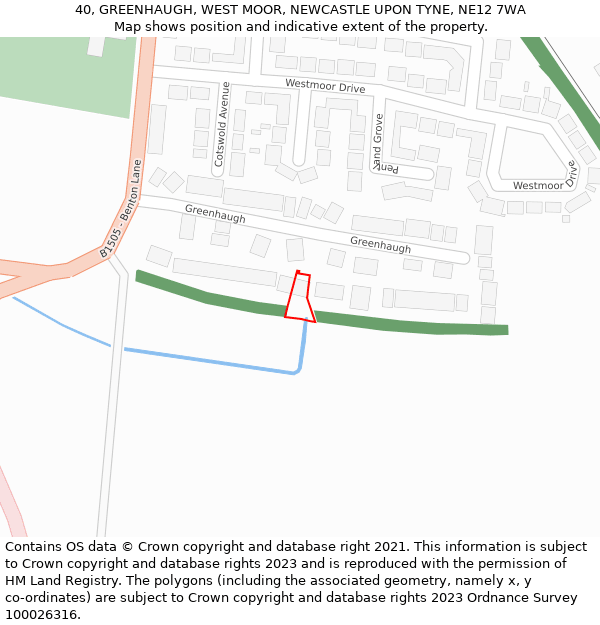 40, GREENHAUGH, WEST MOOR, NEWCASTLE UPON TYNE, NE12 7WA: Location map and indicative extent of plot