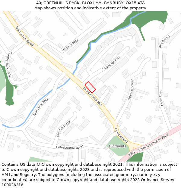 40, GREENHILLS PARK, BLOXHAM, BANBURY, OX15 4TA: Location map and indicative extent of plot