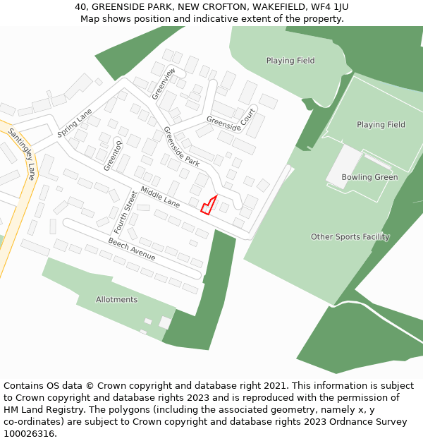 40, GREENSIDE PARK, NEW CROFTON, WAKEFIELD, WF4 1JU: Location map and indicative extent of plot