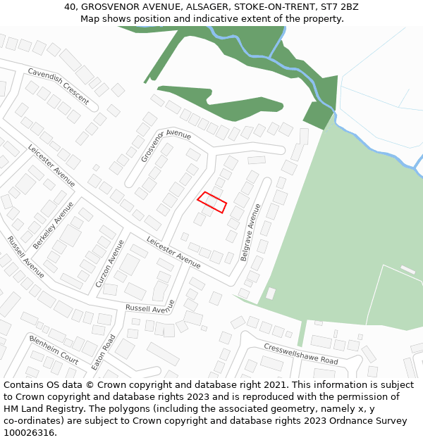 40, GROSVENOR AVENUE, ALSAGER, STOKE-ON-TRENT, ST7 2BZ: Location map and indicative extent of plot