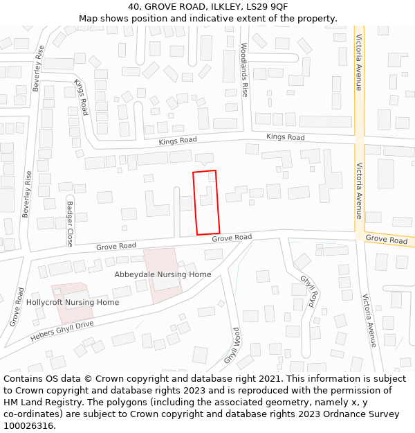 40, GROVE ROAD, ILKLEY, LS29 9QF: Location map and indicative extent of plot