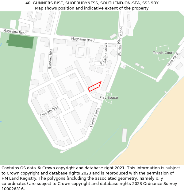 40, GUNNERS RISE, SHOEBURYNESS, SOUTHEND-ON-SEA, SS3 9BY: Location map and indicative extent of plot