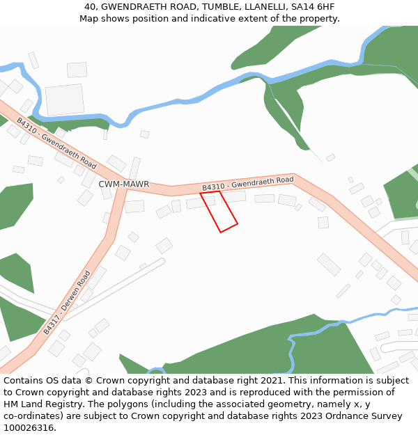 40, GWENDRAETH ROAD, TUMBLE, LLANELLI, SA14 6HF: Location map and indicative extent of plot