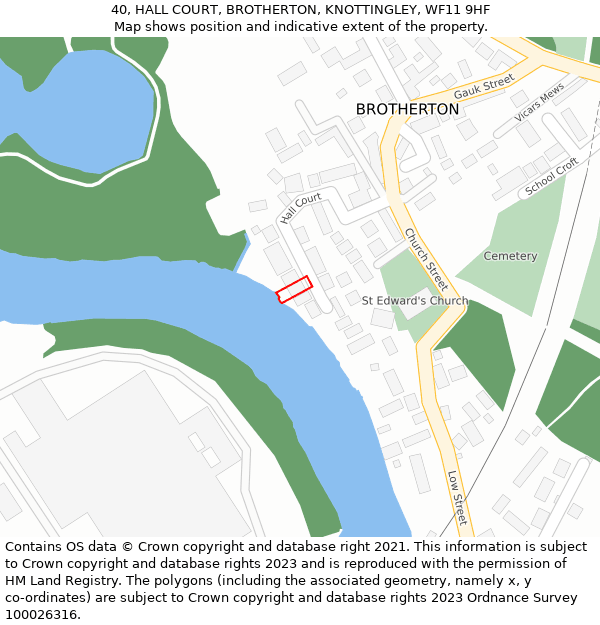 40, HALL COURT, BROTHERTON, KNOTTINGLEY, WF11 9HF: Location map and indicative extent of plot