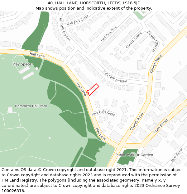 40, HALL LANE, HORSFORTH, LEEDS, LS18 5JF: Location map and indicative extent of plot