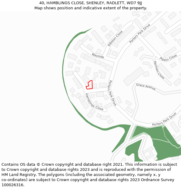 40, HAMBLINGS CLOSE, SHENLEY, RADLETT, WD7 9JJ: Location map and indicative extent of plot