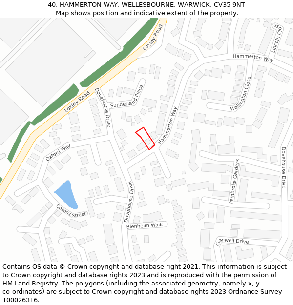 40, HAMMERTON WAY, WELLESBOURNE, WARWICK, CV35 9NT: Location map and indicative extent of plot