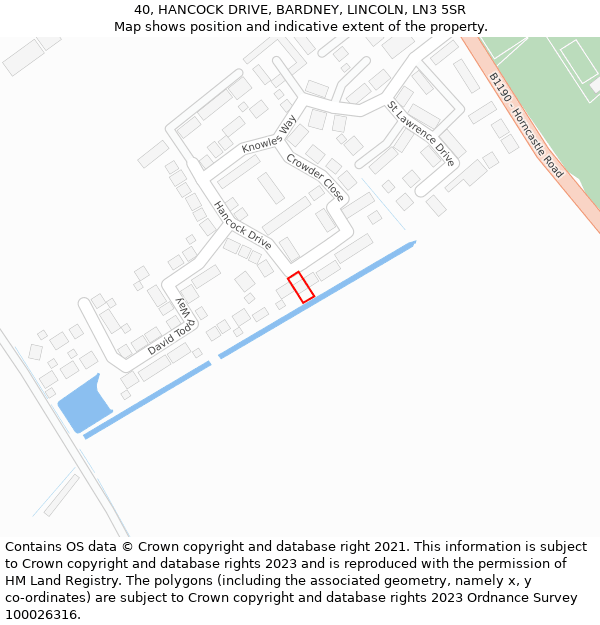 40, HANCOCK DRIVE, BARDNEY, LINCOLN, LN3 5SR: Location map and indicative extent of plot