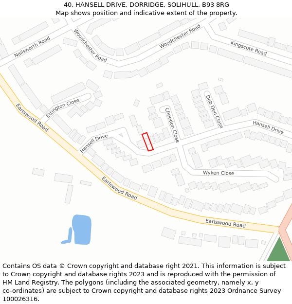 40, HANSELL DRIVE, DORRIDGE, SOLIHULL, B93 8RG: Location map and indicative extent of plot