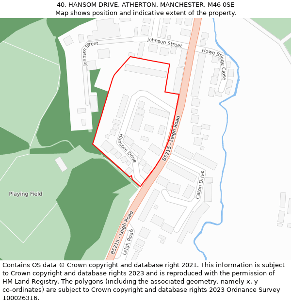 40, HANSOM DRIVE, ATHERTON, MANCHESTER, M46 0SE: Location map and indicative extent of plot