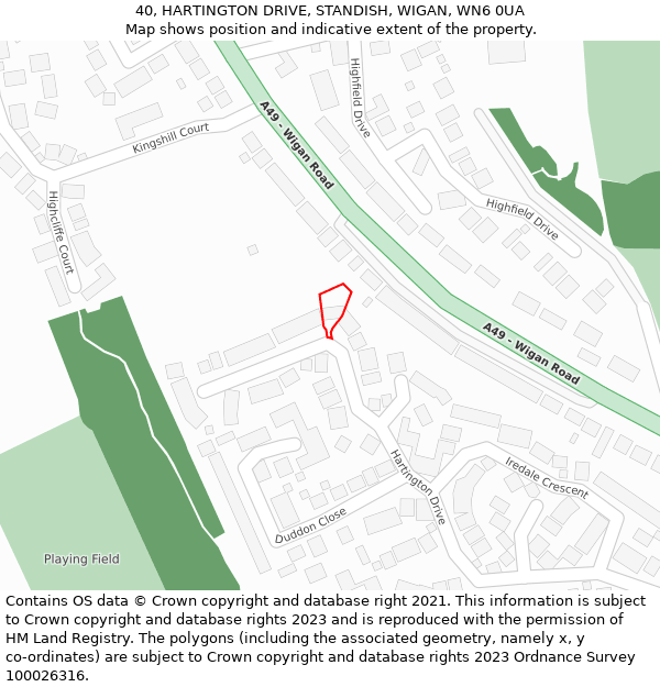 40, HARTINGTON DRIVE, STANDISH, WIGAN, WN6 0UA: Location map and indicative extent of plot