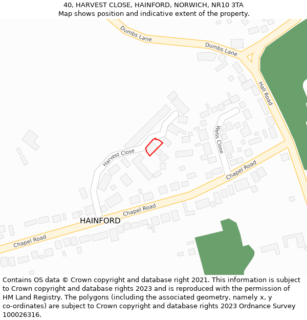 40, HARVEST CLOSE, HAINFORD, NORWICH, NR10 3TA: Location map and indicative extent of plot