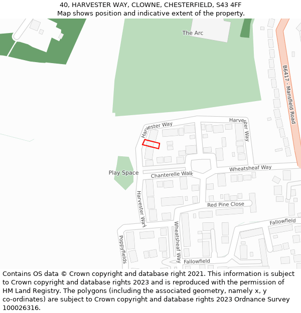 40, HARVESTER WAY, CLOWNE, CHESTERFIELD, S43 4FF: Location map and indicative extent of plot