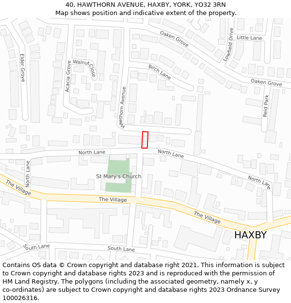 40, HAWTHORN AVENUE, HAXBY, YORK, YO32 3RN: Location map and indicative extent of plot