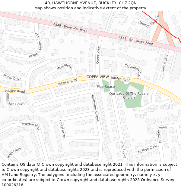 40, HAWTHORNE AVENUE, BUCKLEY, CH7 2QN: Location map and indicative extent of plot