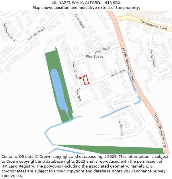 40, HAZEL WALK, ALFORD, LN13 9BX: Location map and indicative extent of plot