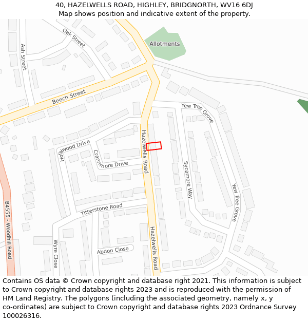 40, HAZELWELLS ROAD, HIGHLEY, BRIDGNORTH, WV16 6DJ: Location map and indicative extent of plot