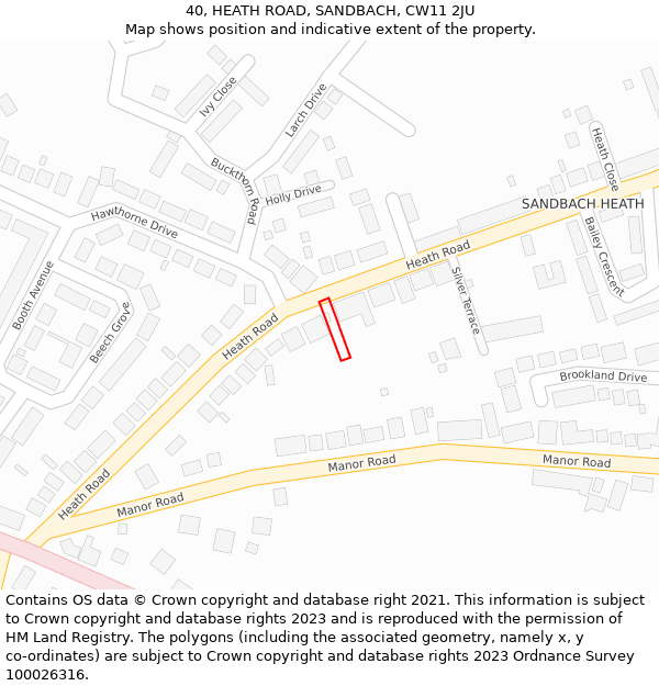 40, HEATH ROAD, SANDBACH, CW11 2JU: Location map and indicative extent of plot