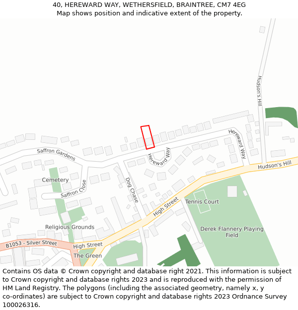 40, HEREWARD WAY, WETHERSFIELD, BRAINTREE, CM7 4EG: Location map and indicative extent of plot