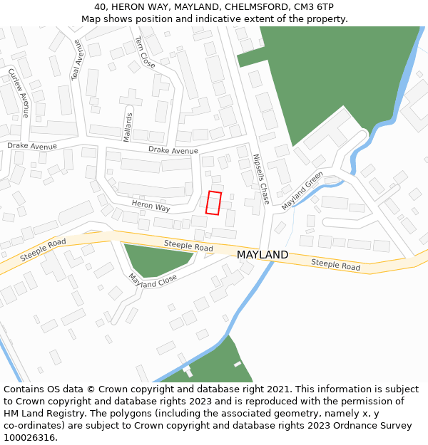 40, HERON WAY, MAYLAND, CHELMSFORD, CM3 6TP: Location map and indicative extent of plot