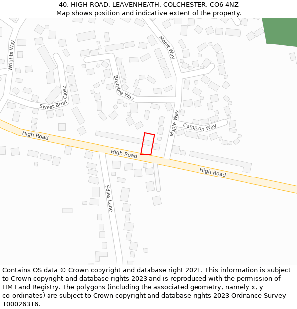 40, HIGH ROAD, LEAVENHEATH, COLCHESTER, CO6 4NZ: Location map and indicative extent of plot