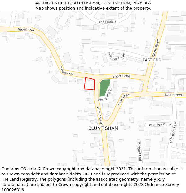 40, HIGH STREET, BLUNTISHAM, HUNTINGDON, PE28 3LA: Location map and indicative extent of plot