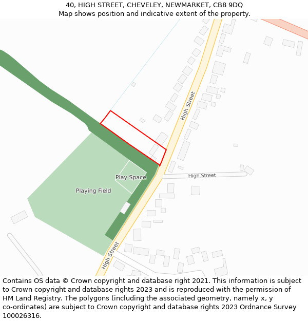 40, HIGH STREET, CHEVELEY, NEWMARKET, CB8 9DQ: Location map and indicative extent of plot