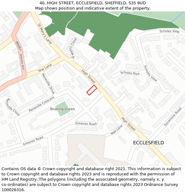 40, HIGH STREET, ECCLESFIELD, SHEFFIELD, S35 9UD: Location map and indicative extent of plot