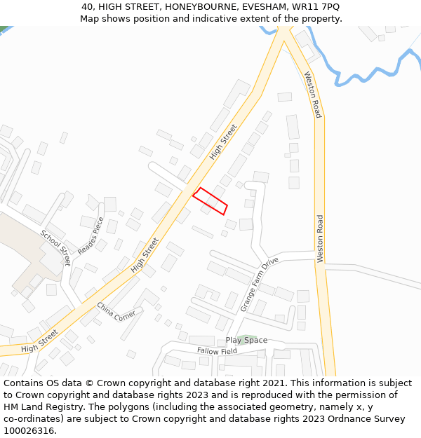 40, HIGH STREET, HONEYBOURNE, EVESHAM, WR11 7PQ: Location map and indicative extent of plot