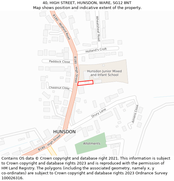 40, HIGH STREET, HUNSDON, WARE, SG12 8NT: Location map and indicative extent of plot