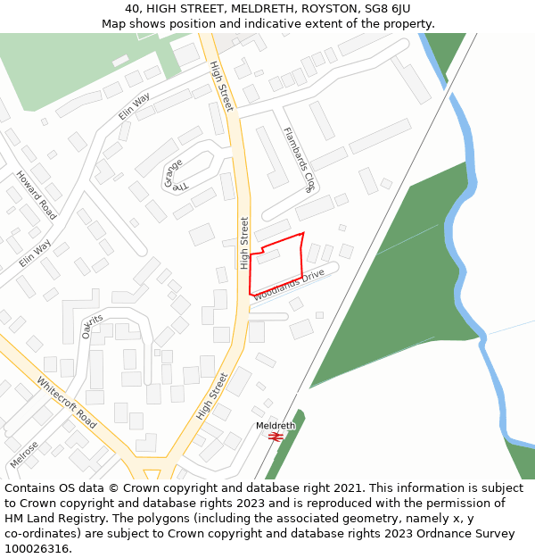 40, HIGH STREET, MELDRETH, ROYSTON, SG8 6JU: Location map and indicative extent of plot