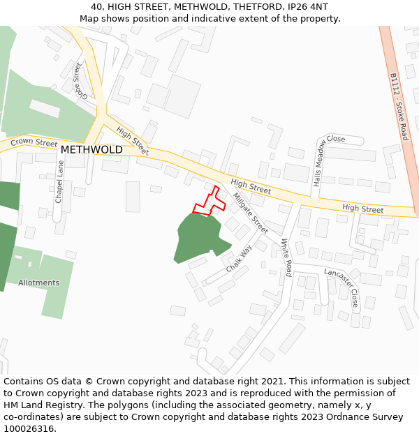 40, HIGH STREET, METHWOLD, THETFORD, IP26 4NT: Location map and indicative extent of plot