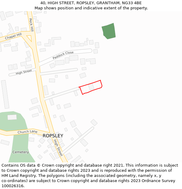 40, HIGH STREET, ROPSLEY, GRANTHAM, NG33 4BE: Location map and indicative extent of plot
