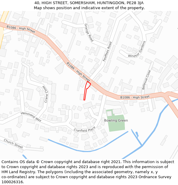 40, HIGH STREET, SOMERSHAM, HUNTINGDON, PE28 3JA: Location map and indicative extent of plot