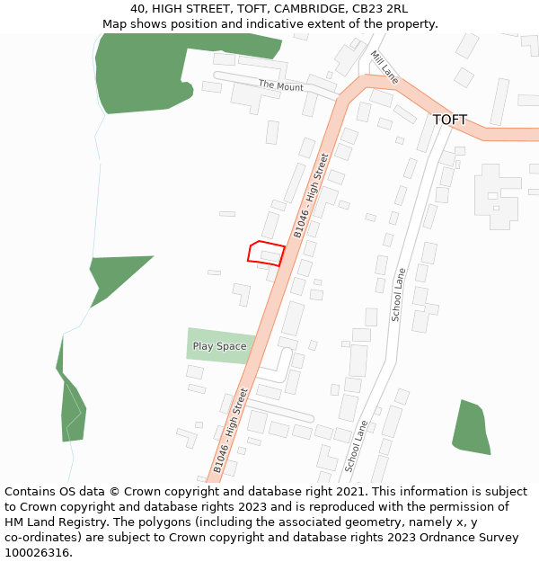 40, HIGH STREET, TOFT, CAMBRIDGE, CB23 2RL: Location map and indicative extent of plot